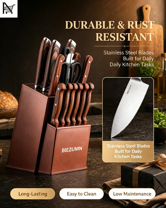 Professional Stainless Steel Kitchen Knife Set With Sharpener And Holder