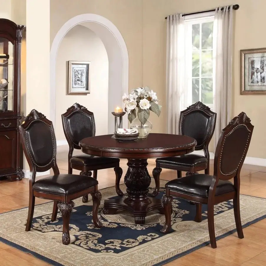 Classic Dining Set with Round Table and Four Side Chairs