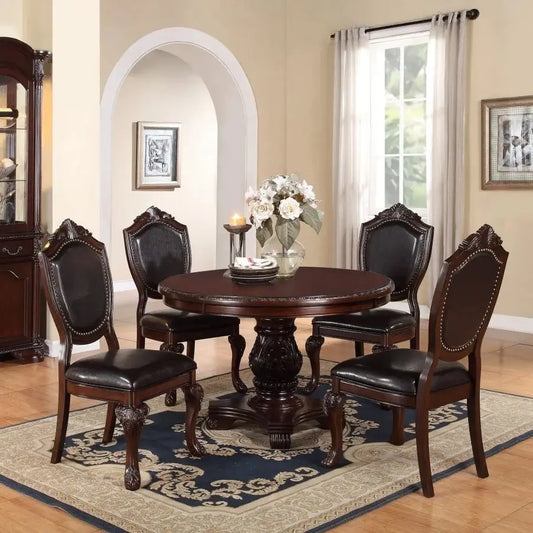 Classic Dining Set with Round Table and Four Side Chairs
