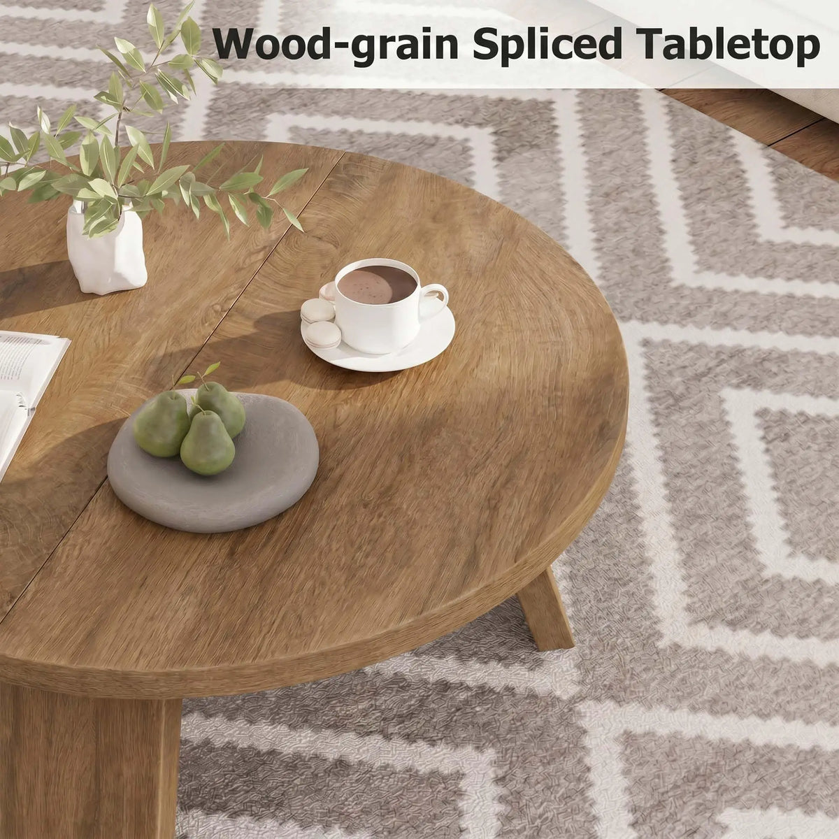 HiMISS Modern Coffee Table With Wood Grain And Angled Legs