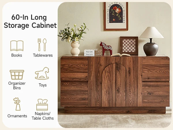 ONBRILL Modern Sideboard Cabinet With Drawers And Arched Doors