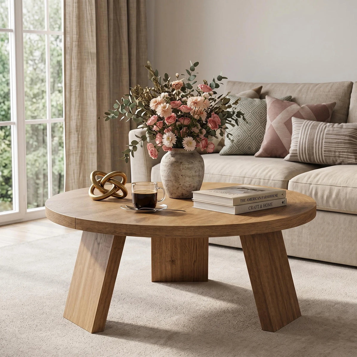 HiMISS Modern Coffee Table With Wood Grain And Angled Legs