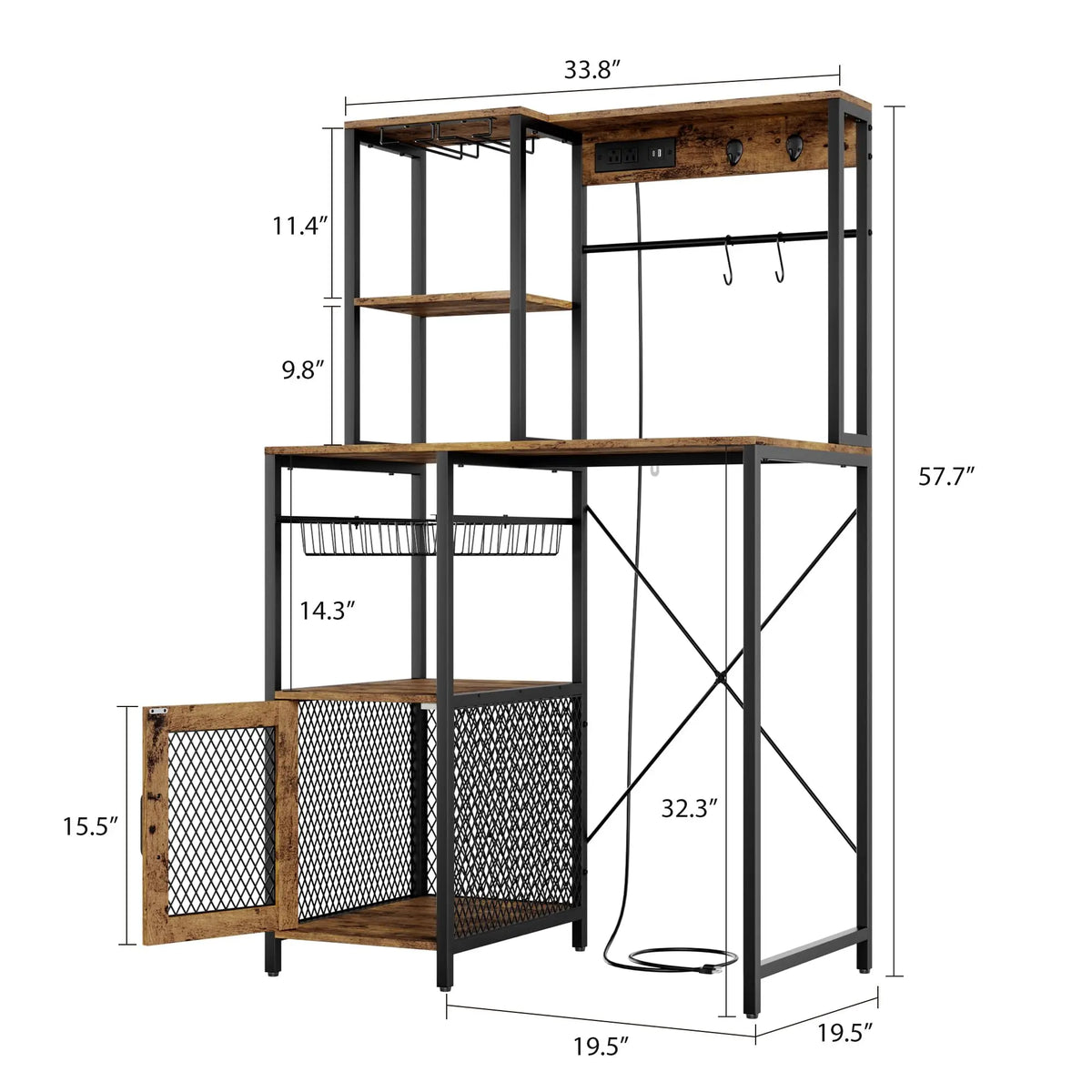 Kitchen Bakers Rack With Power Outlet And Storage Cabinet