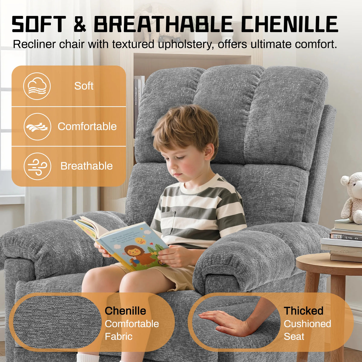 Korser Swivel Rocker Recliner Chair with Side Pockets Small Recliner for Small Spaces for Living Room, Nursery, Chenille