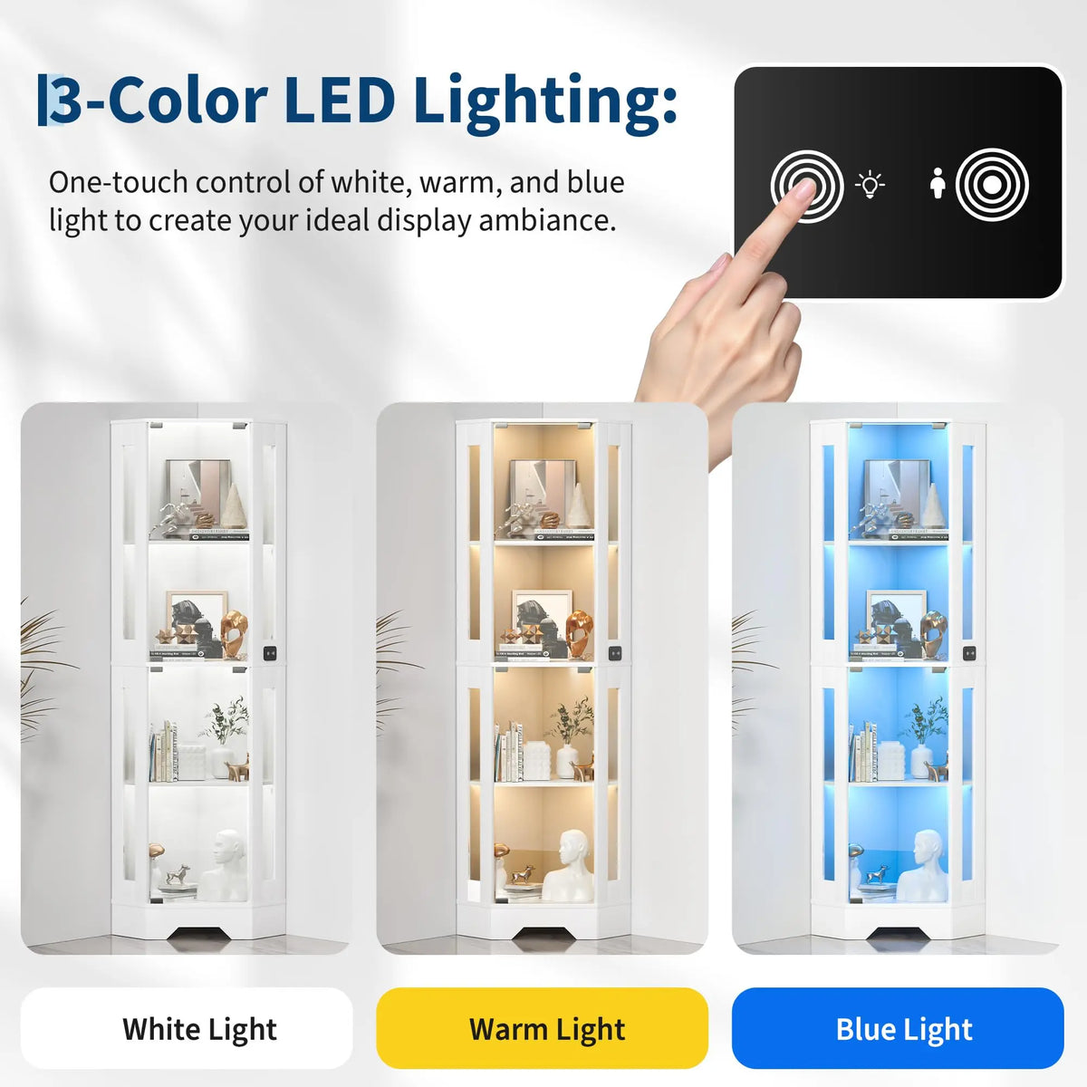 HiMISS Lighted Glass Corner Display Cabinet With Shelves