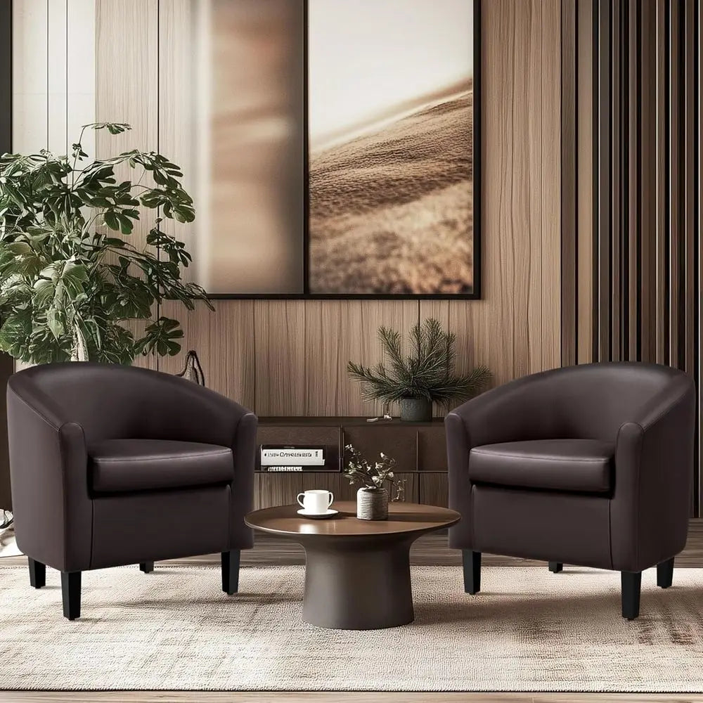 PU Leather Barrel Accent Chairs With Soft Padded Club Seating