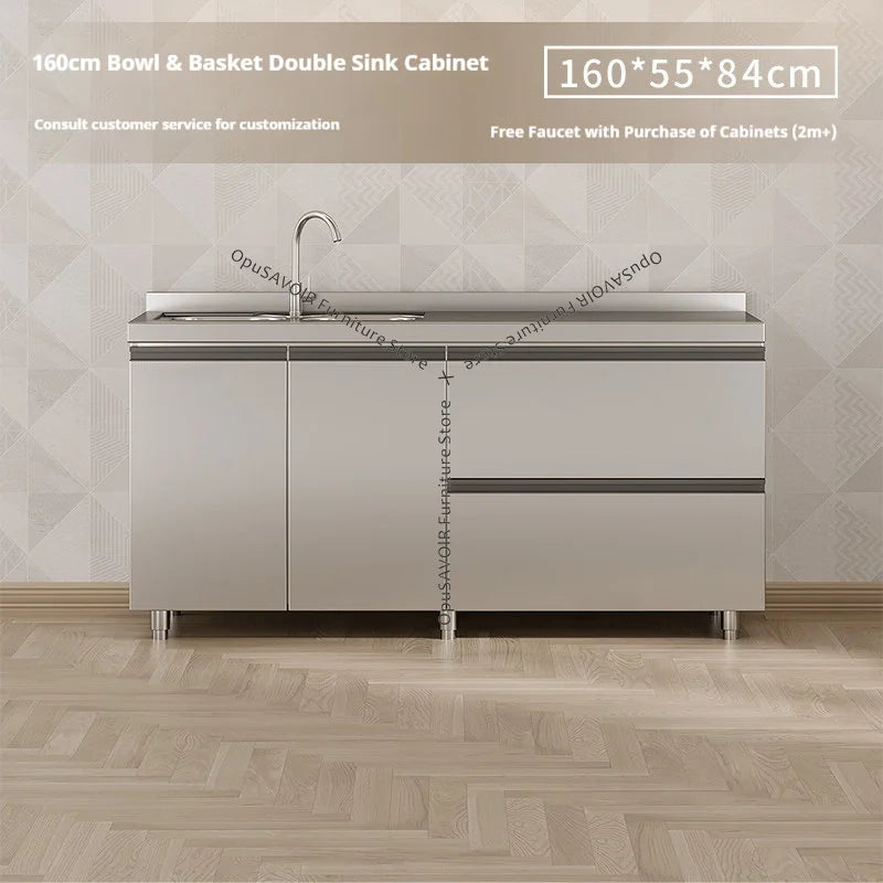 OAKCIA Stainless Steel Modular Kitchen Cabinet With Sink And Stove