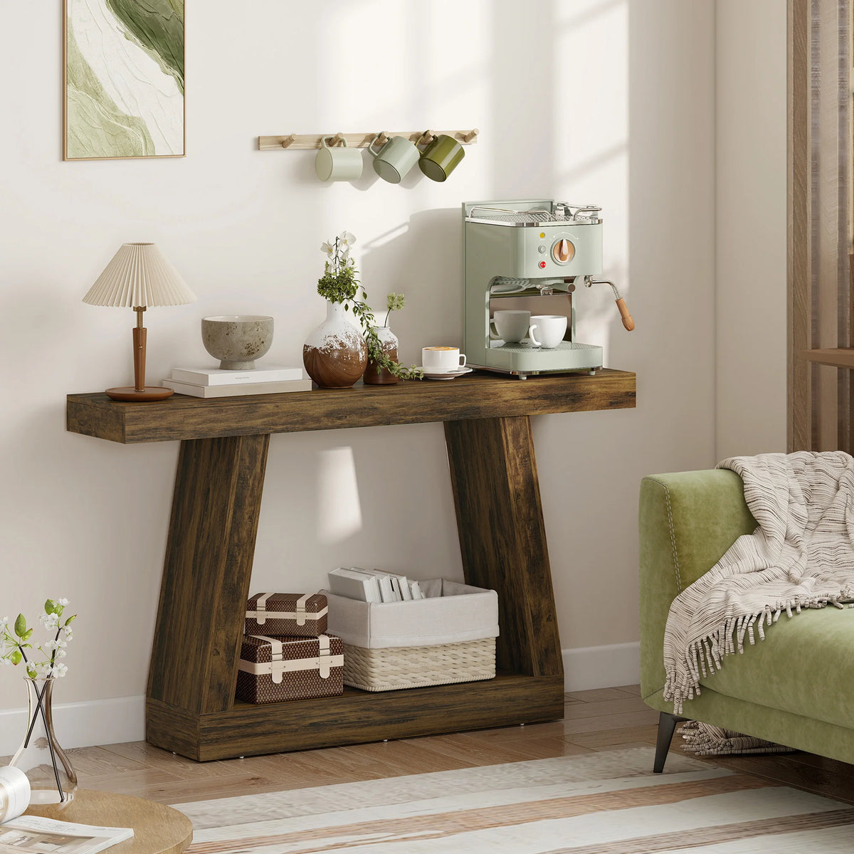HOMCOM Farmhouse Console Table With Two Tier Storage Shelf