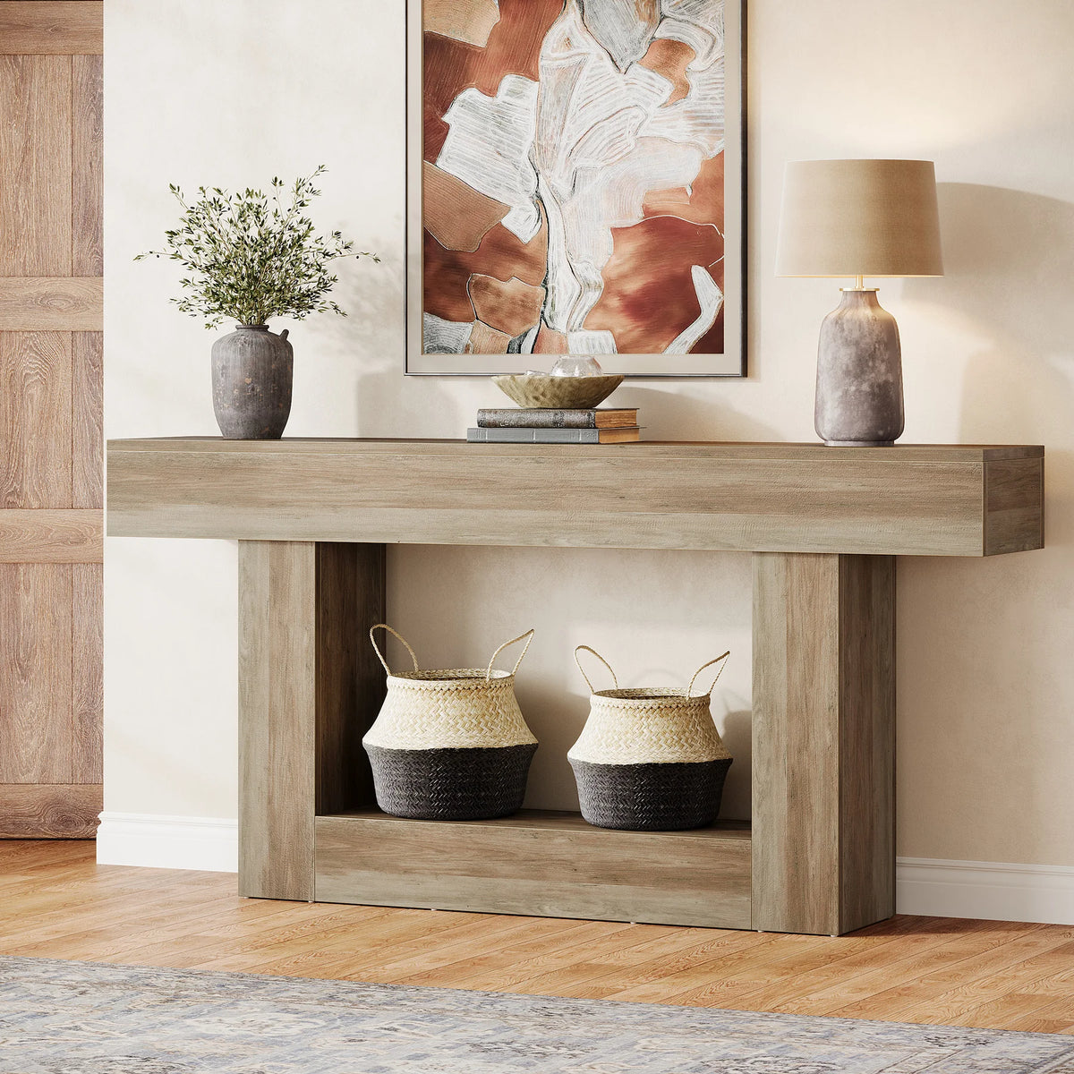 Tribesigns Farmhouse Two Tier Entryway Console Table U Shaped Base