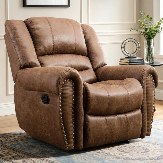 EBELLO Manual Leather Recliner Chair With Comfortable Arms for Living Rooms