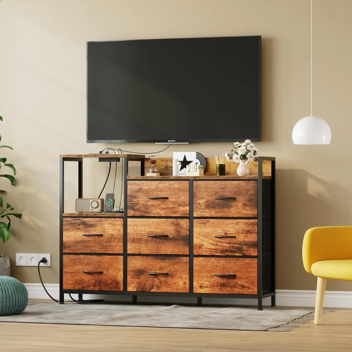 MCQ Fabric Drawer End Table Storage With Charging Station