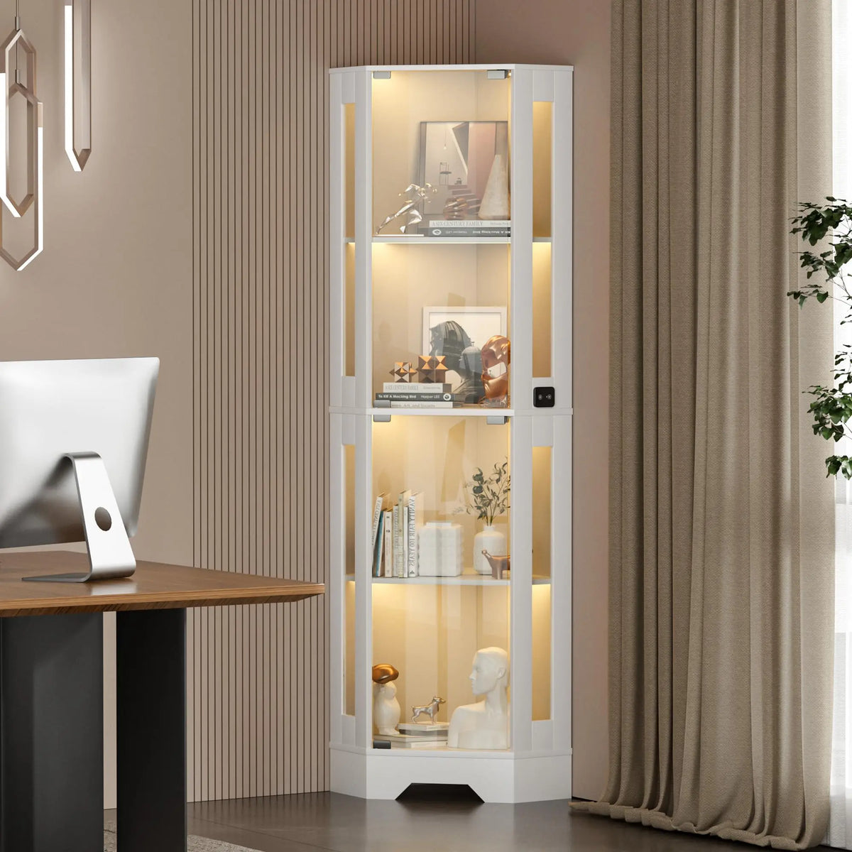 HiMISS Lighted Glass Corner Display Cabinet With Shelves