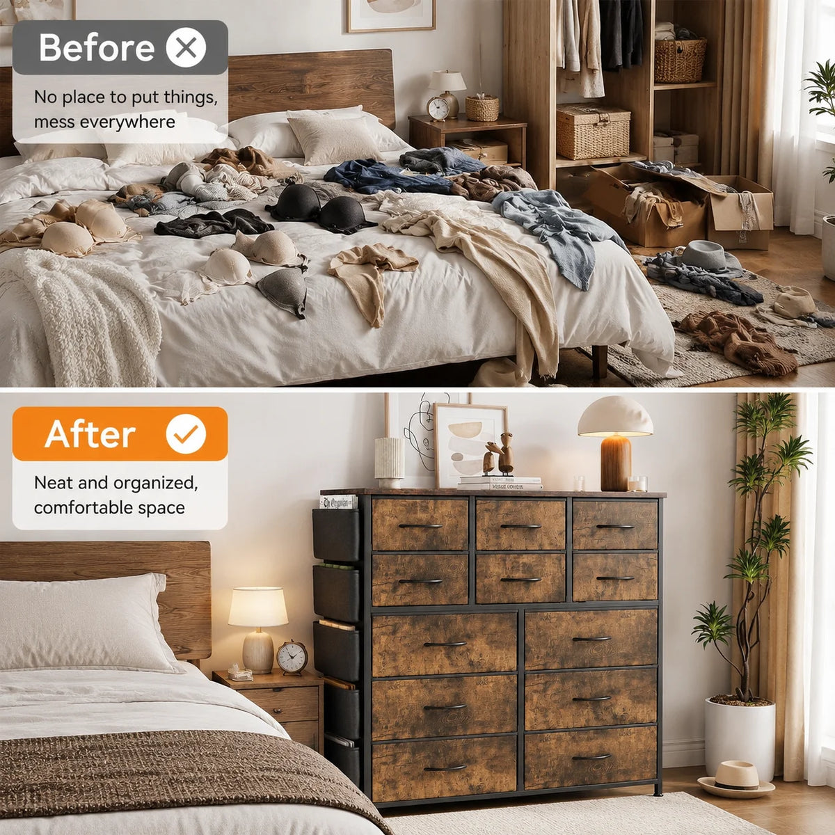 ANIXOL 12 Drawer Fabric Dresser With Wood Top Steel Frame