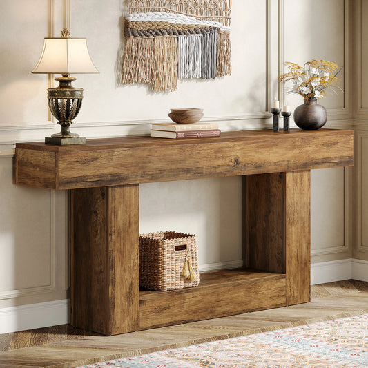 Tribesigns Farmhouse Two Tier Entryway Console Table U Shaped Base
