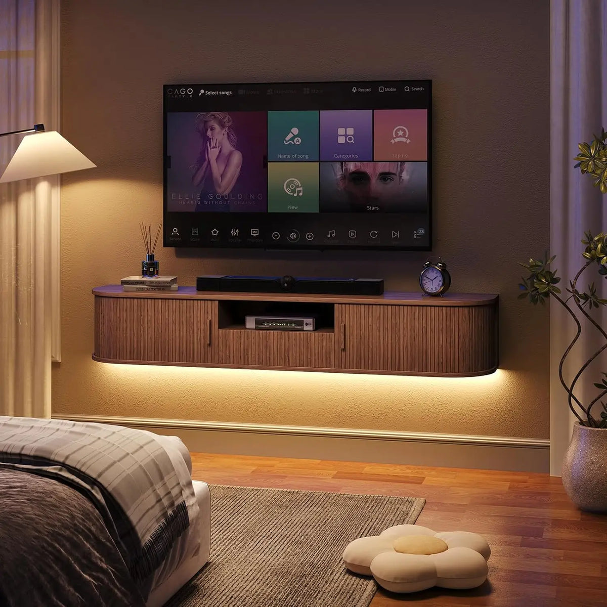 ONBRILL Smart Floating TV Stand With LED Lights And Power