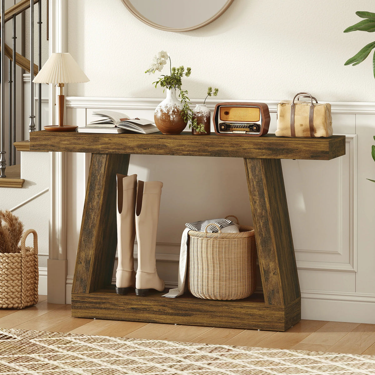 HOMCOM Farmhouse Console Table With Two Tier Storage Shelf