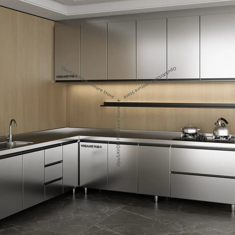 OAKCIA Stainless Steel Modular Kitchen Cabinet With Sink And Stove