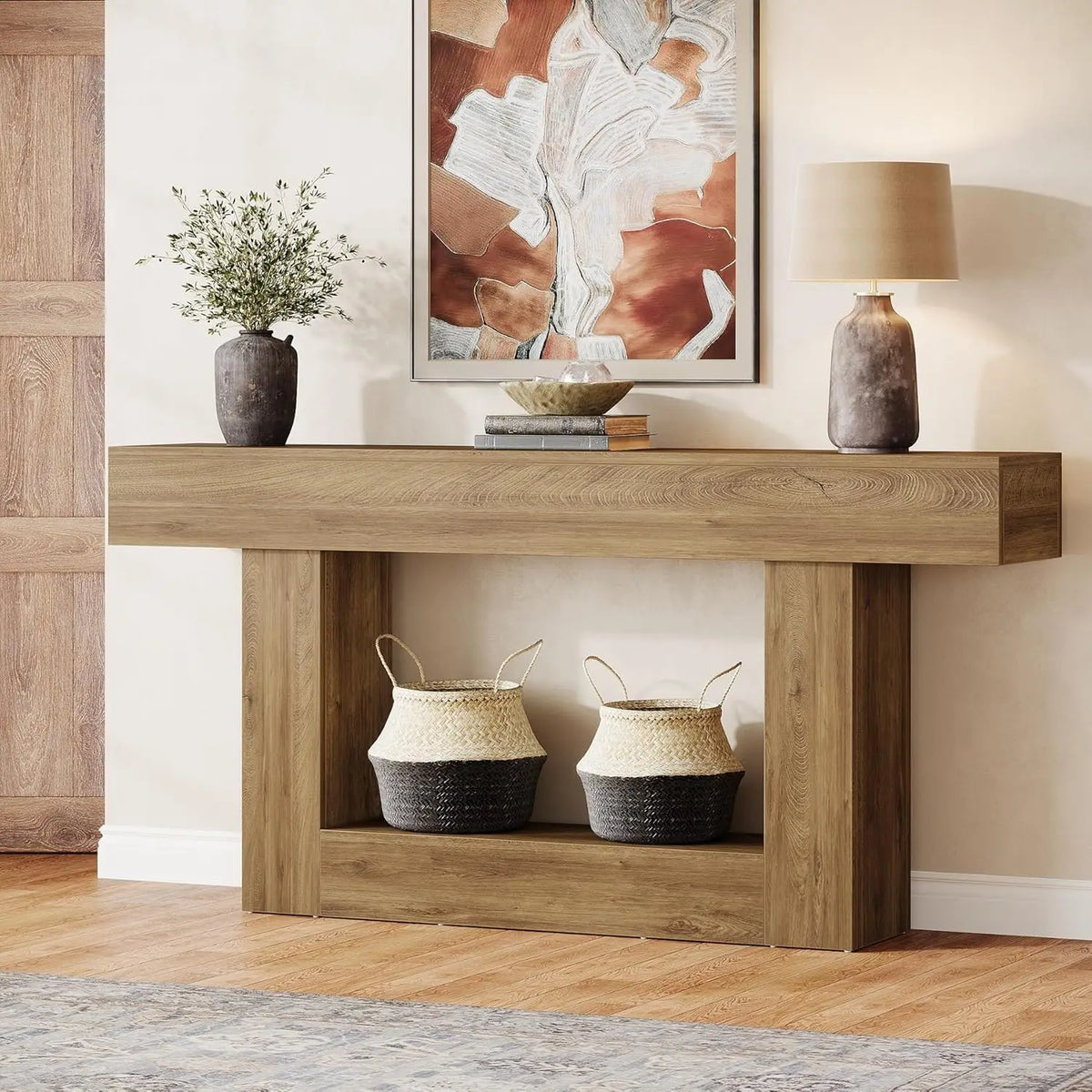 Tribesigns Farmhouse Two Tier Entryway Console Table U Shaped Base