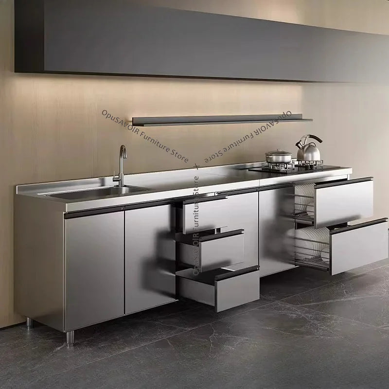 OAKCIA Stainless Steel Modular Kitchen Cabinet With Sink And Stove