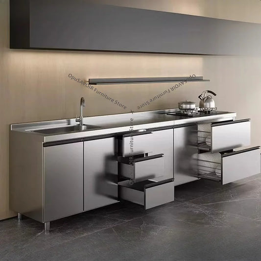 OAKCIA Stainless Steel Modular Kitchen Cabinet With Sink And Stove