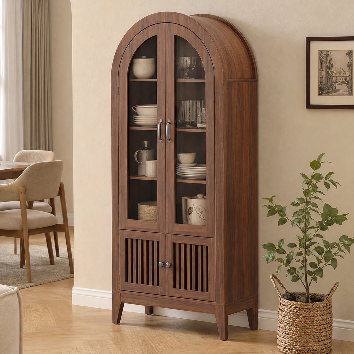 TCGBKAF Arched Glass Display Cabinet With Adjustable Shelves