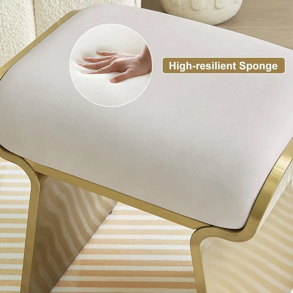 Modern Vanity Stool with Leathaire Upholstery amp Gold Stainless Steel Frame Breathable Backless Makeup Chair with HighResilien