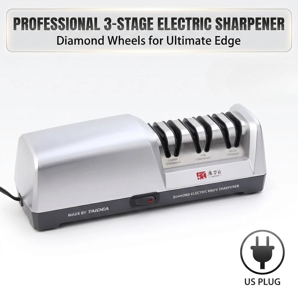 Electric Three Stage Diamond Knife Sharpener With Angle Guide