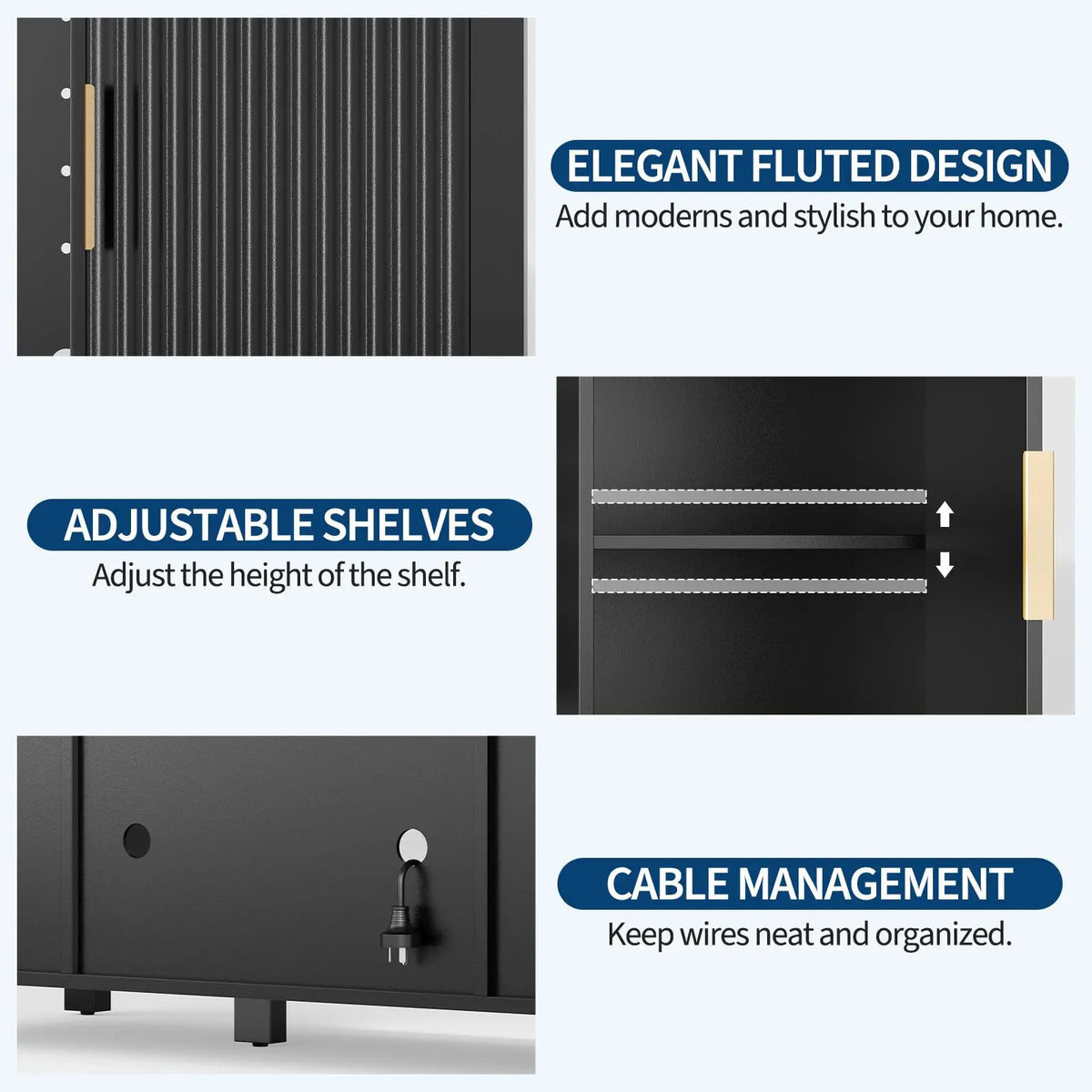 HiMISS Fluted Coffee Bar Cabinet With Mini Fridge Wine Rack