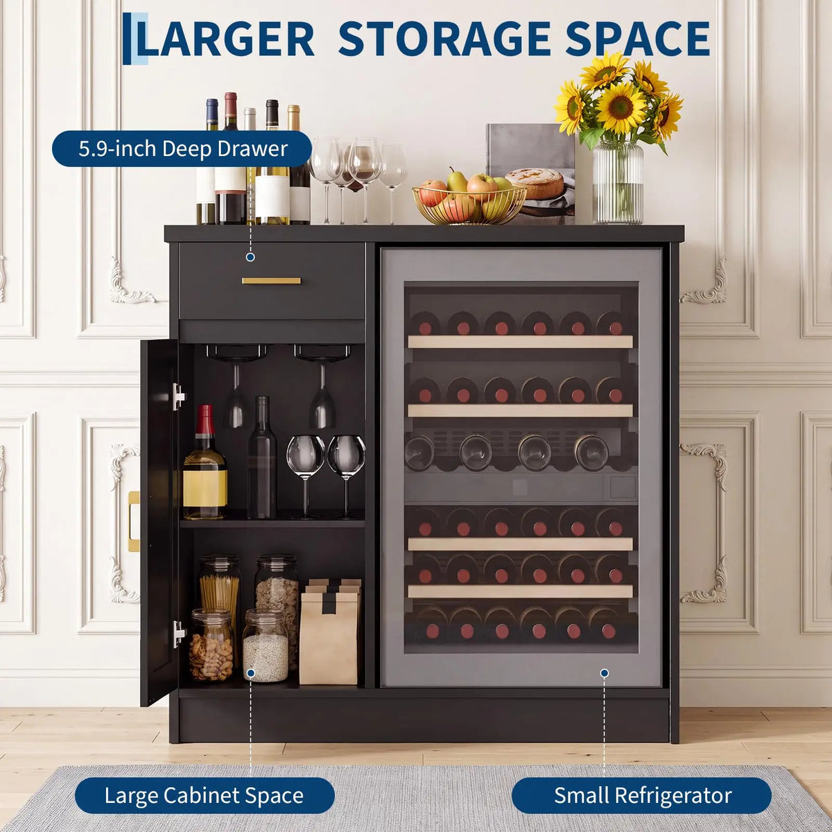 HiMISS Farmhouse Mini Fridge Wine Bar Cabinet With Storage