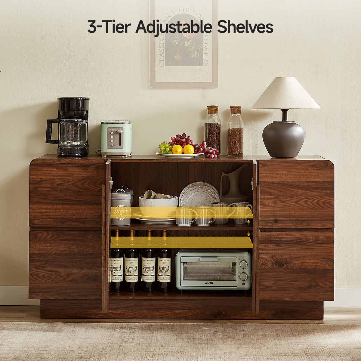 ONBRILL Modern Sideboard Cabinet With Drawers And Arched Doors