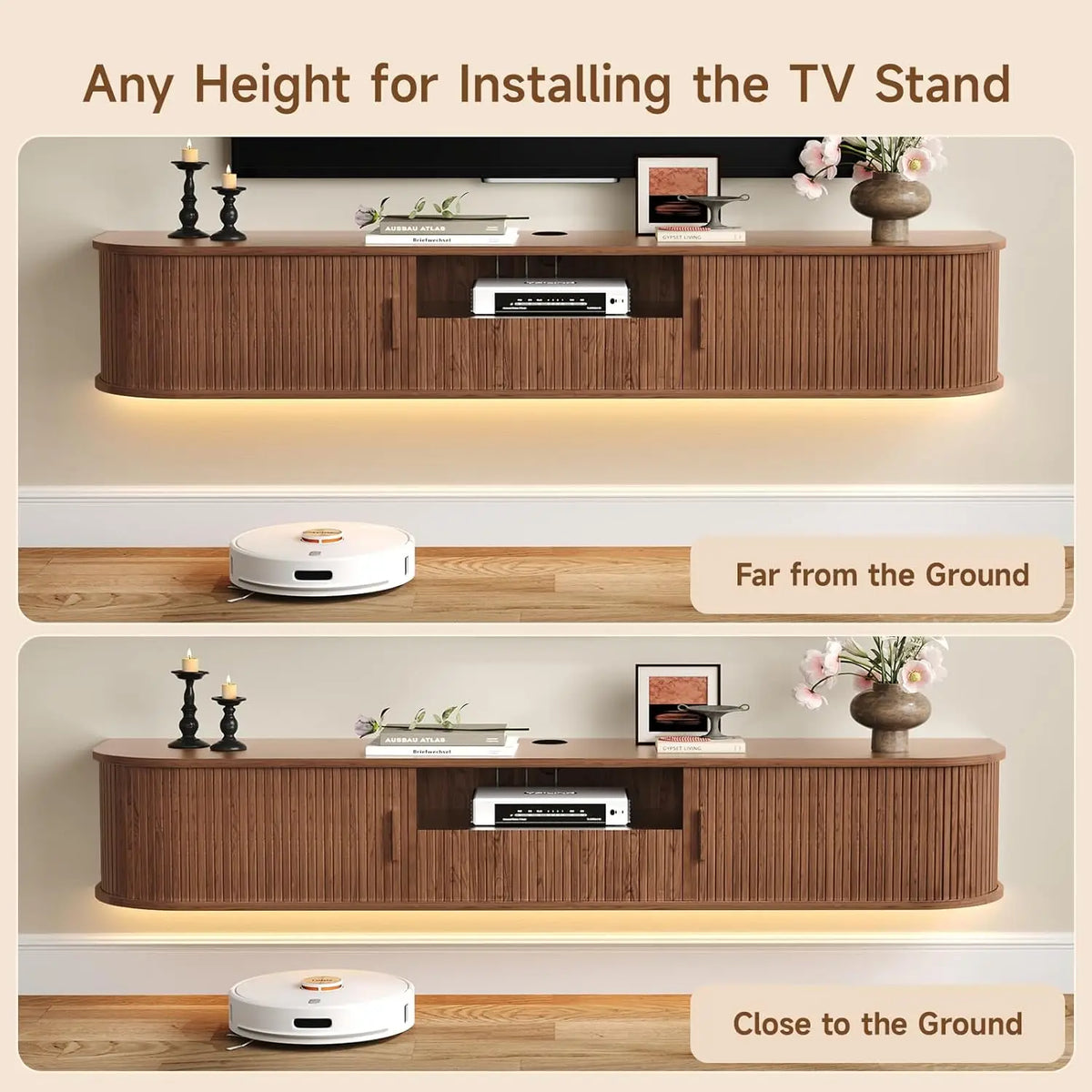ONBRILL Smart Floating TV Stand With LED Lights And Power
