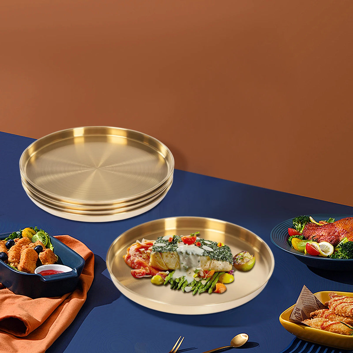 Bymaocar Stainless Steel Round Serving Trays for Home and Events