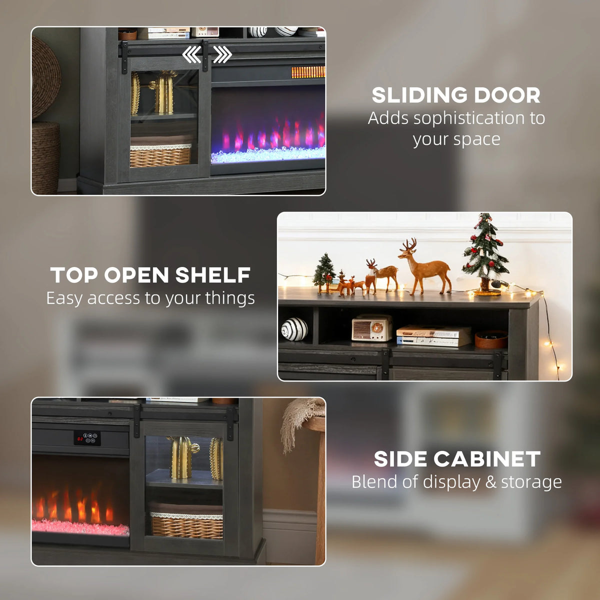 HOMCOM Modern TV Stand With Electric Fireplace And LED Lighting