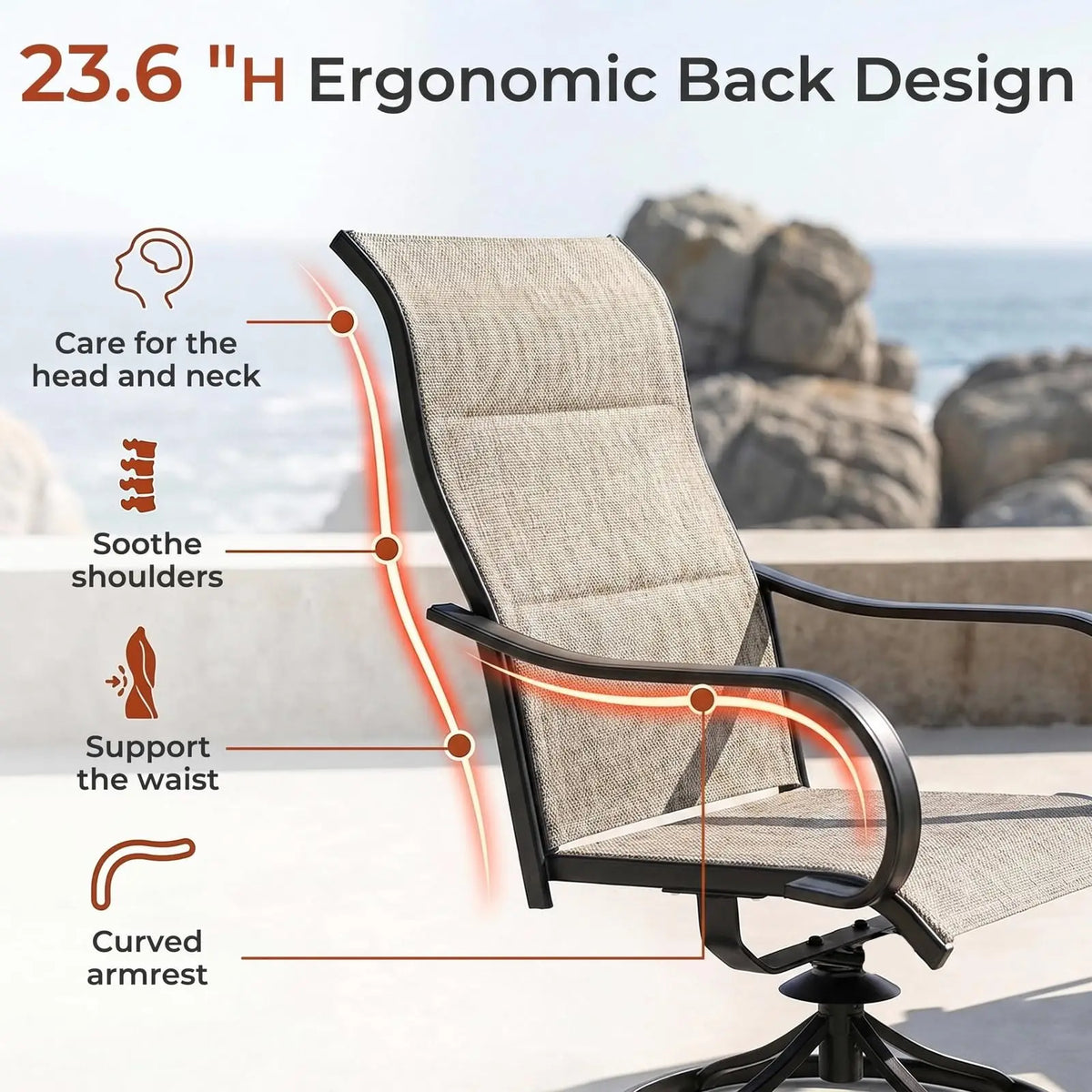 Set Of Two Outdoor Patio Padded Swivel Chairs With Cushions