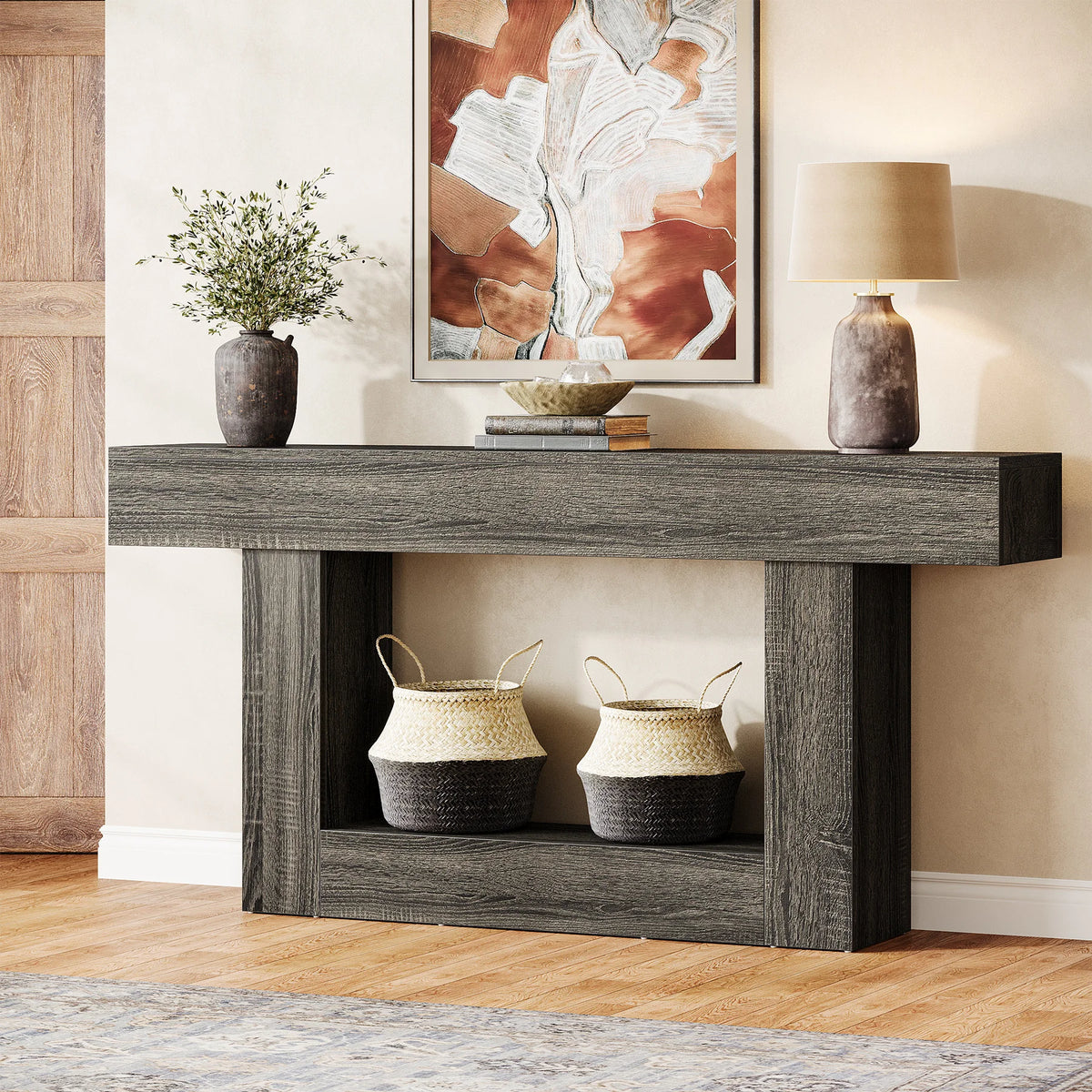 Tribesigns Farmhouse Two Tier Entryway Console Table U Shaped Base