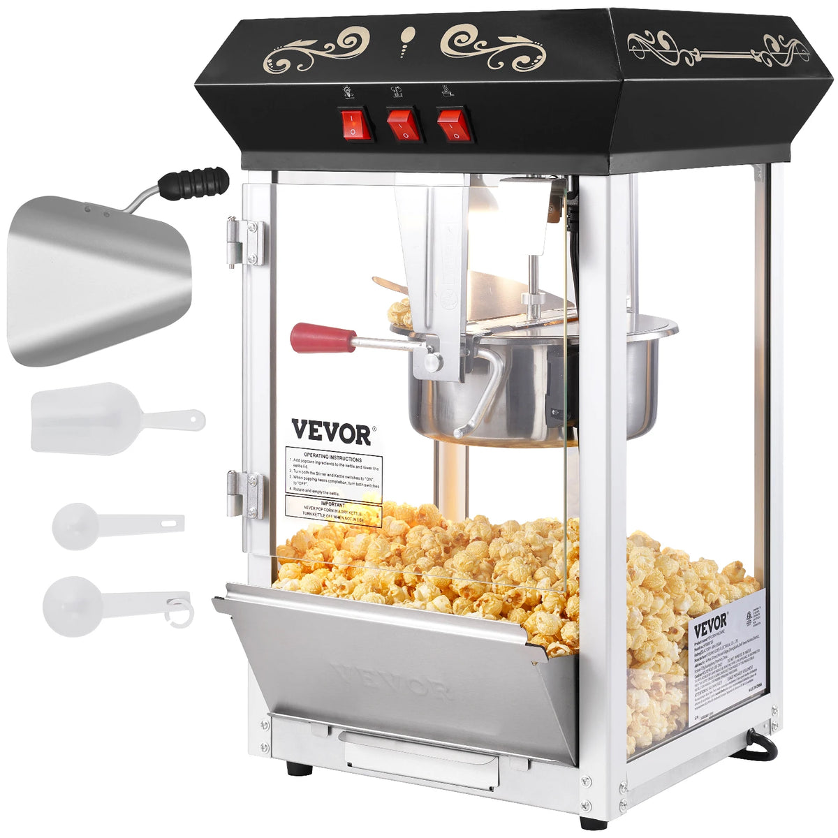 SucceBuy Commercial Countertop Popcorn Maker With Tempered Glass Kettle