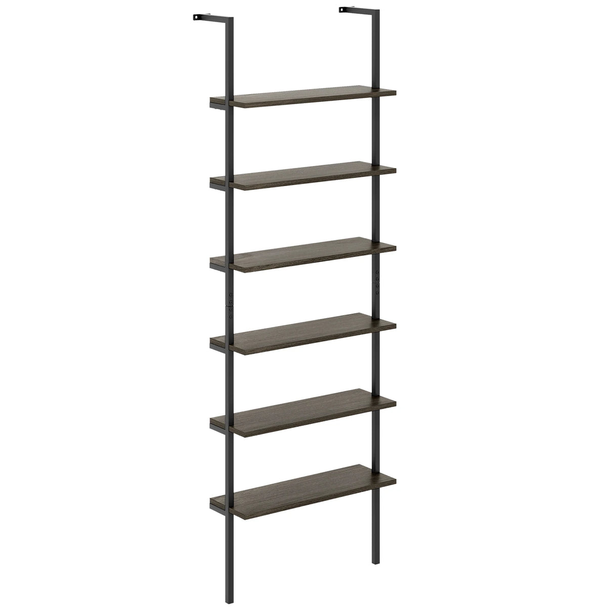 6-tier Ladder Shelf 72 Inches Industrial Wall Mounted Bookshelf Oak