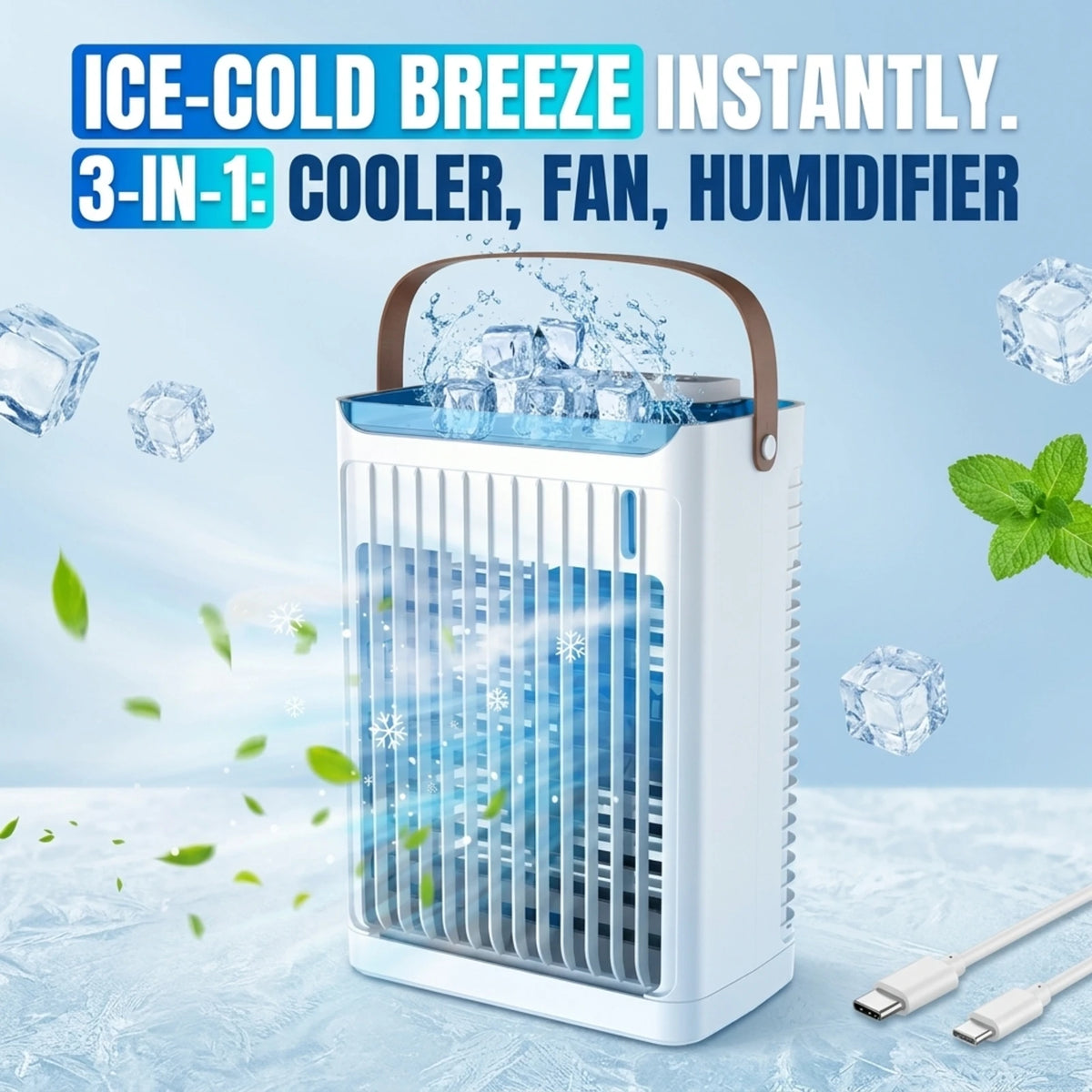 Portable Evaporative Air Cooler And Humidifier With USB Fan