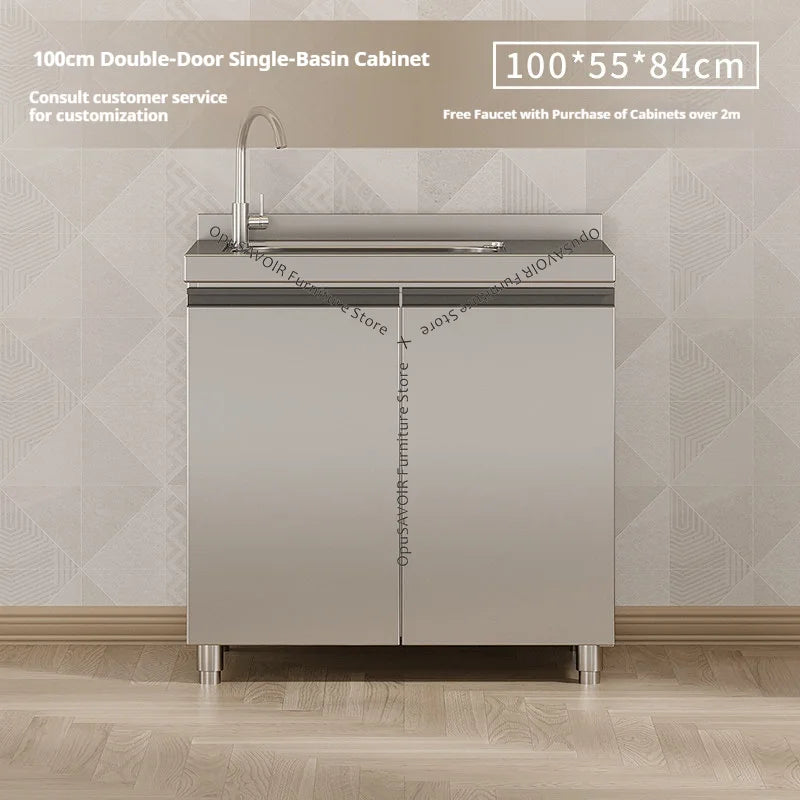 OAKCIA Stainless Steel Modular Kitchen Cabinet With Sink And Stove