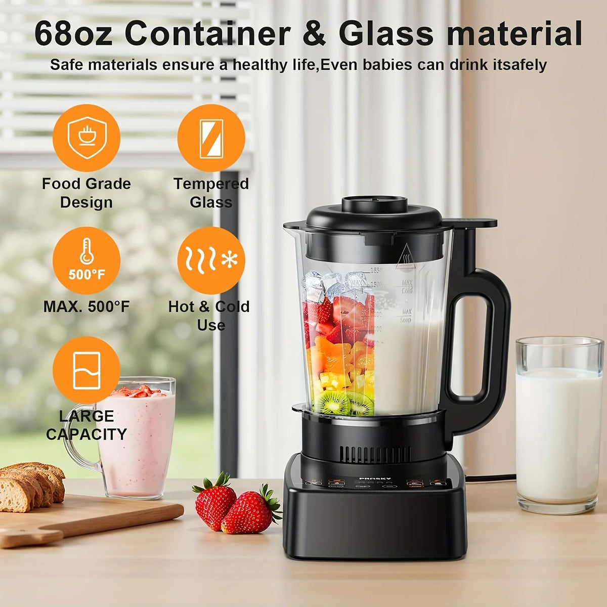 Prasky Heating Blender With Auto Clean For Smoothies And Soups