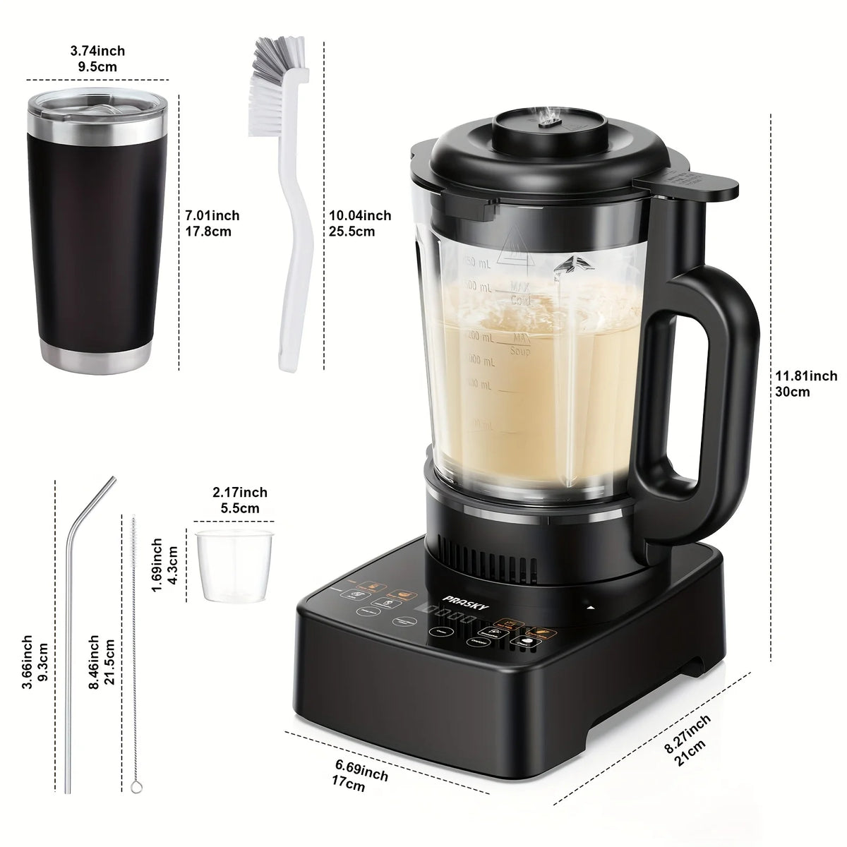 Prasky Heating Blender With Auto Clean For Smoothies And Soups