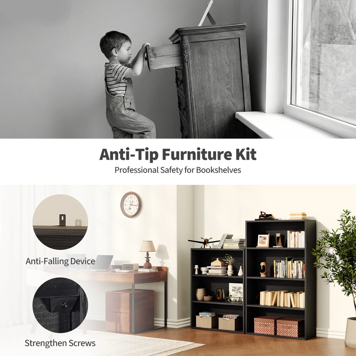 MCQ Wooden Bookshelf With Graduated Shelves For Home Storage