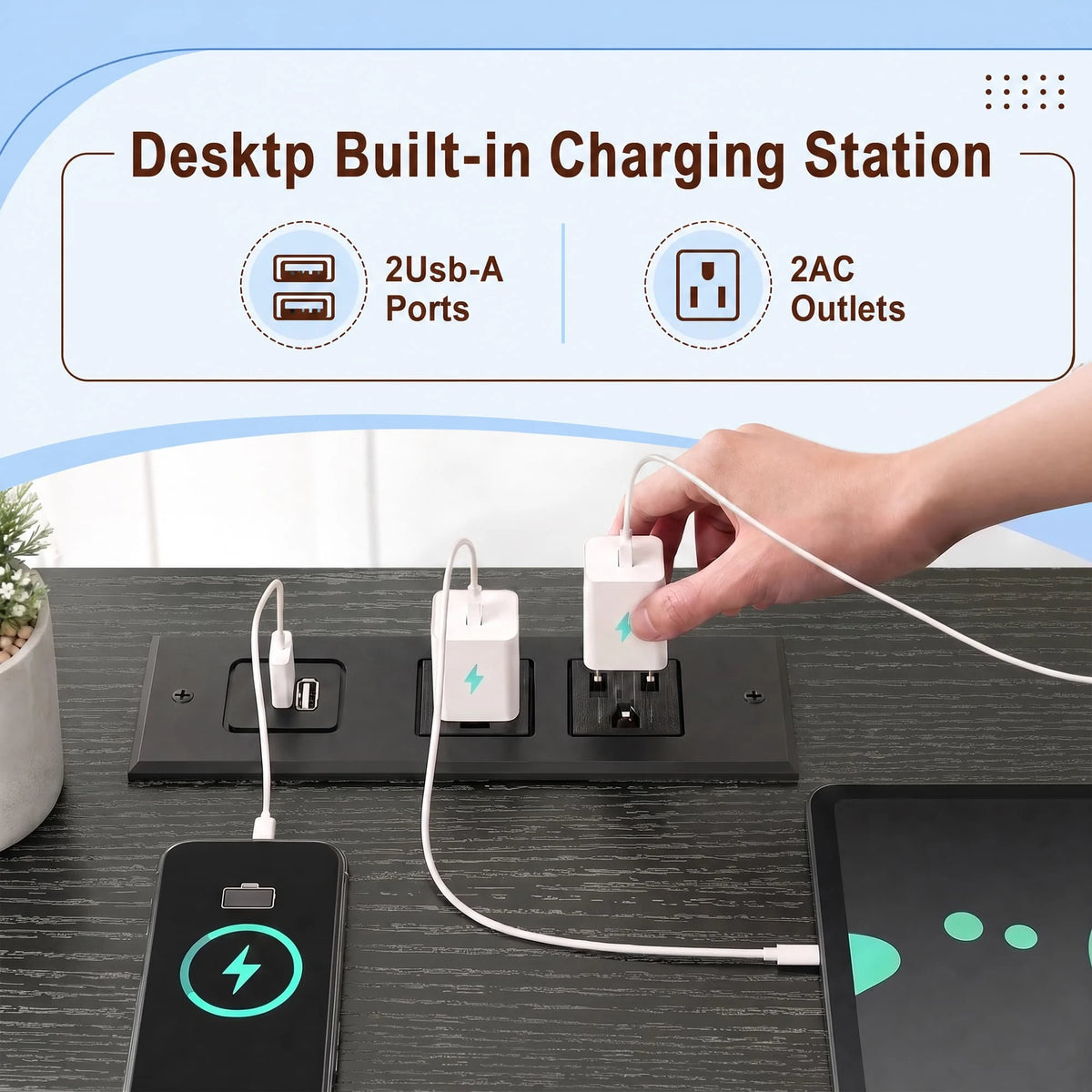 EnHomee Fabric Dresser With LED Lights And Charging Hub Organizer