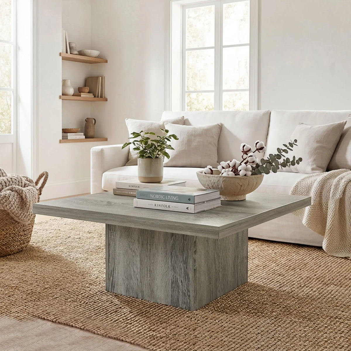 HOMCOM Modern Wood Square Coffee Table With Minimalist Design