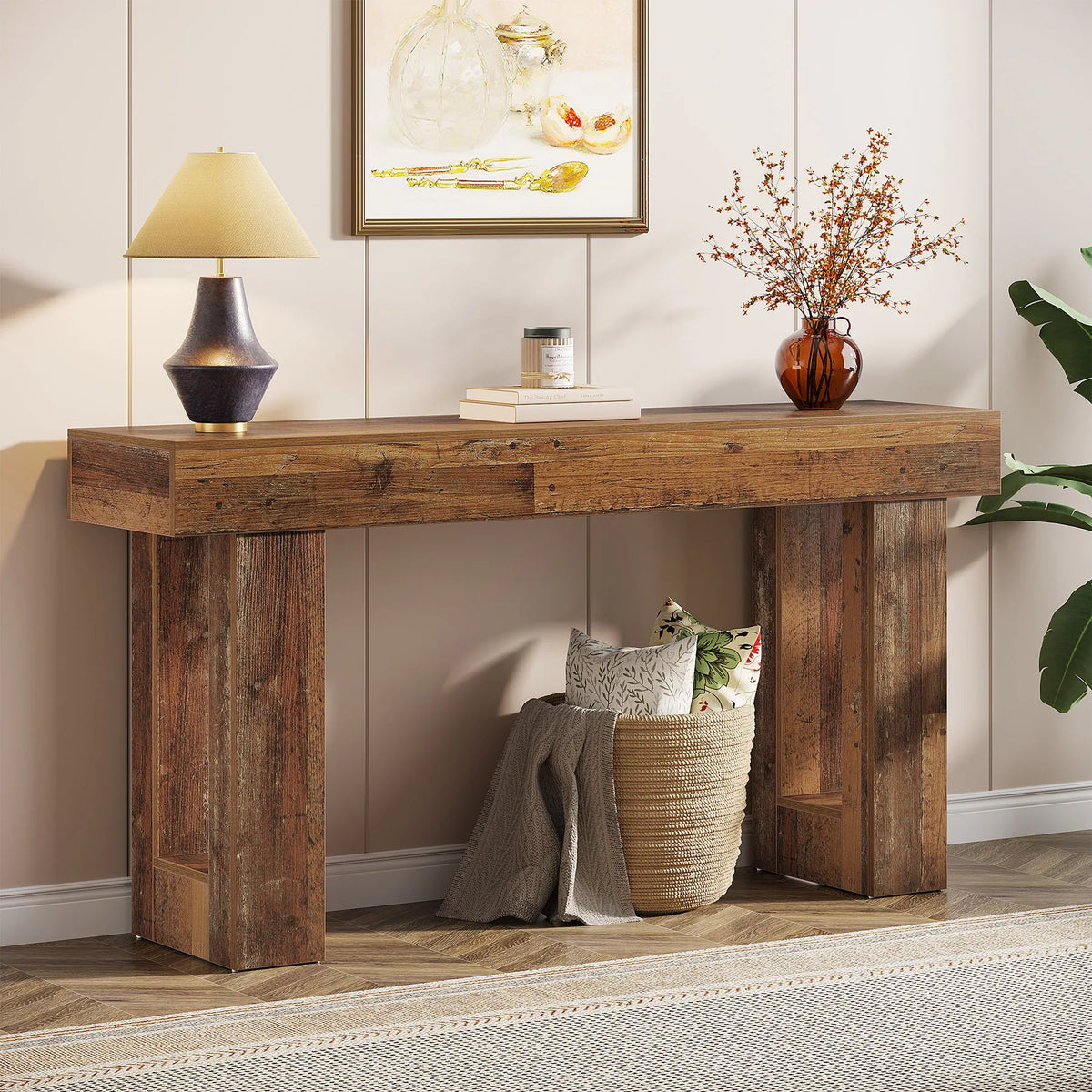 Tribesigns Farmhouse Console Table, 63-Inch Long Narrow Sofa Table Behind The Couch, Wooden Rectangular Entryway Table for Entrance, Hallway, Living Room