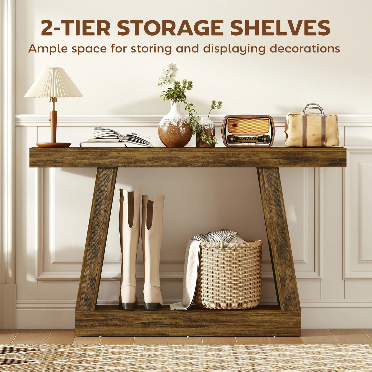 HOMCOM Farmhouse Console Table With Two Tier Storage Shelf