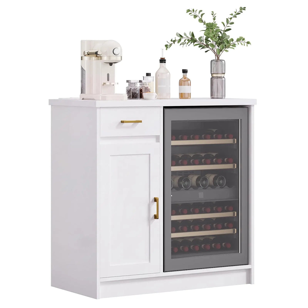 HiMISS Farmhouse Mini Fridge Wine Bar Cabinet With Storage