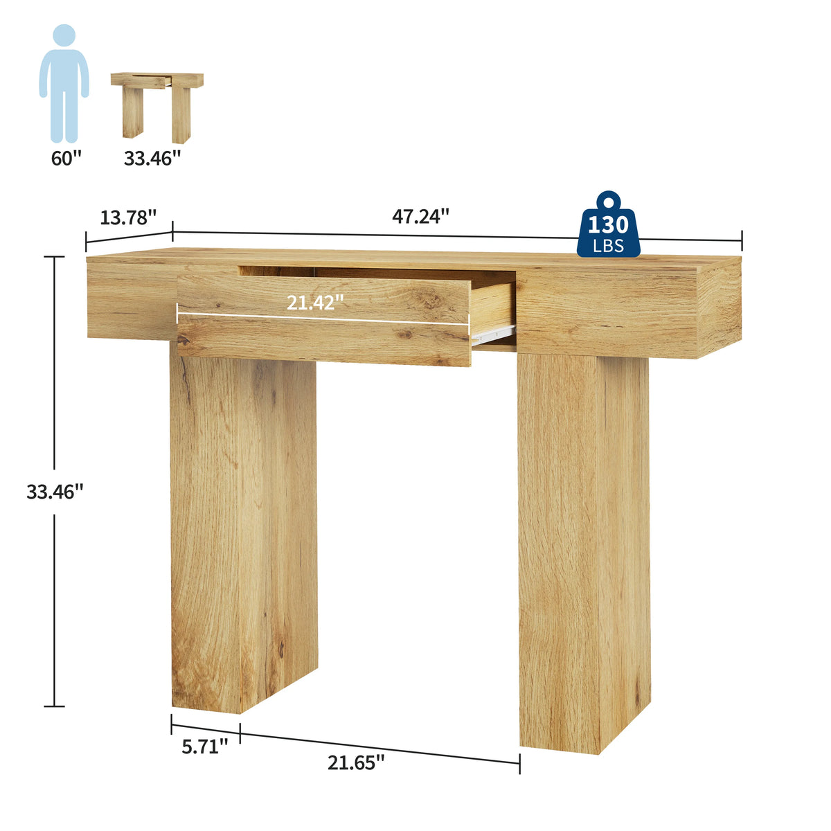 47" Long Console Table with Drawer,Narrow Entryway Table,Charcoal | Wood Rectangular Sofa Table Behind The Couch,TV Stand,Farmhouse Entry Way Tables for Entrance,Hallway,Foyer,Living Room