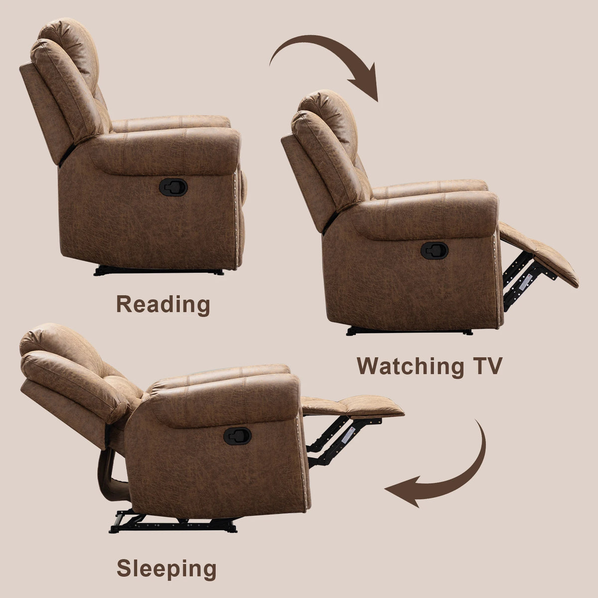 EBELLO Manual Leather Recliner Chair With Comfortable Arms for Living Rooms