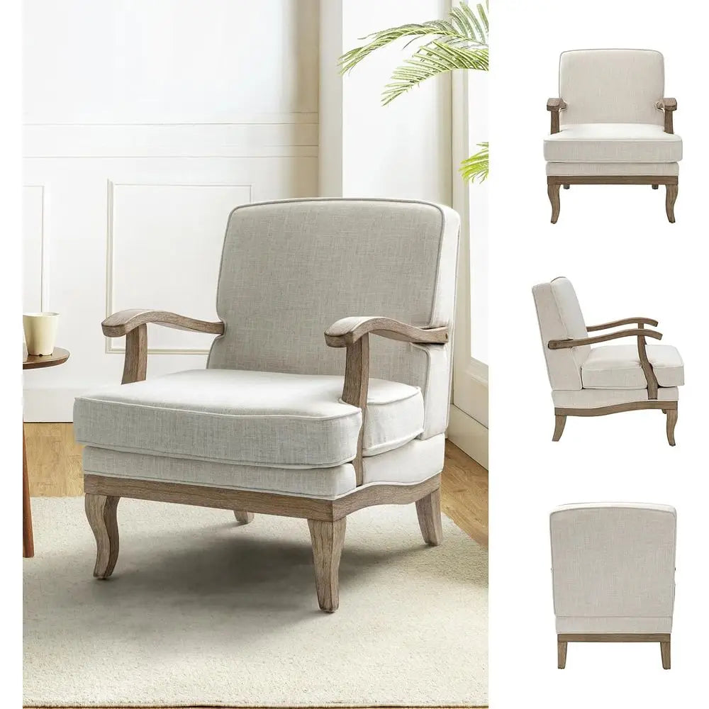 Upholstered Accent Lounge Chair With Striped Back And Wood Legs